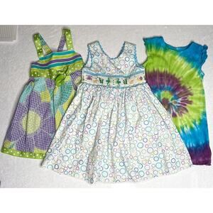 Lot Of 3 Summer Girl 2T Dresses Smocked Tie Dye‎ Vacation Colorful Bonnie Jean